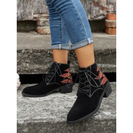 Vintage Abstract Wearable Lace-Up Block Heel Classic Boots Printing