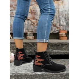 Vintage Abstract Wearable Lace-Up Block Heel Classic Boots Printing