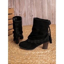Vintage Lace Flanging Casual Fringed Short Ankle Boots
