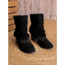 Vintage Lace Flanging Casual Fringed Short Ankle Boots
