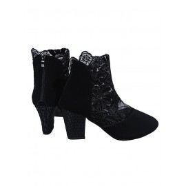 Lace Split Joint Chunky Heel Sandals Boots with Back Zip