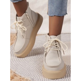 Casual Plain Non-Slip Zipper Block Heel Moccasin Boots