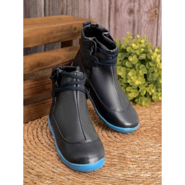 Women Casual Soft Braided Strap Lether PU Flat Heel Snow Boots