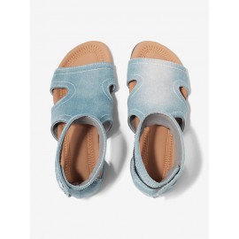Blue Hollow out Button Denim Sandals Boots