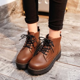 Simple Plain Lace-Up Low Heel Straight Boots