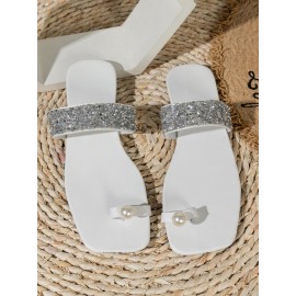 Pearl Ring Glitter Sexy Slide Sandals