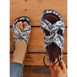 Casual Knot Front Print Slingback Sandals