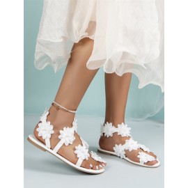 Elegant Floral Breathable Slip On Flat Heel Bridal Shoes Applique
