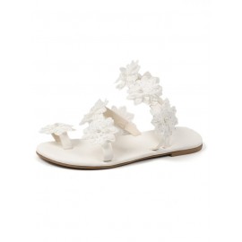 Elegant Floral Breathable Slip On Flat Heel Bridal Shoes Applique
