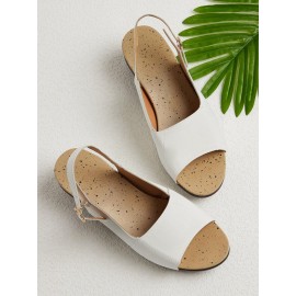 Retro Solid Simple Open Toe Chunky Heel Sandals