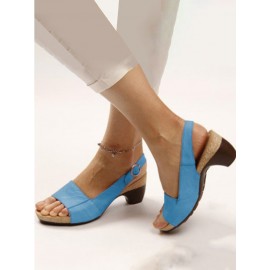 Retro Solid Simple Open Toe Chunky Heel Sandals