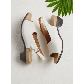 Retro Solid Simple Open Toe Chunky Heel Sandals