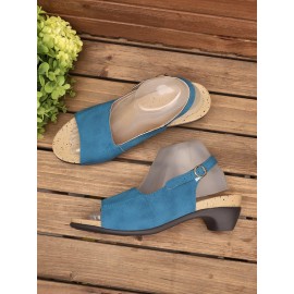 Retro Solid Simple Open Toe Chunky Heel Sandals