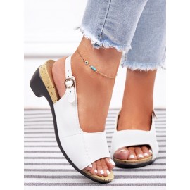 Retro Solid Simple Open Toe Chunky Heel Sandals