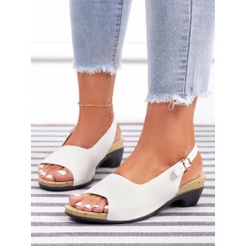 Retro Solid Simple Open Toe Chunky Heel Sandals