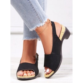 Retro Solid Simple Open Toe Chunky Heel Sandals