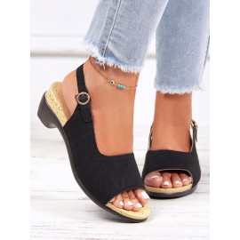 Retro Solid Simple Open Toe Chunky Heel Sandals