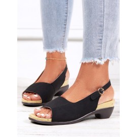 Retro Solid Simple Open Toe Chunky Heel Sandals