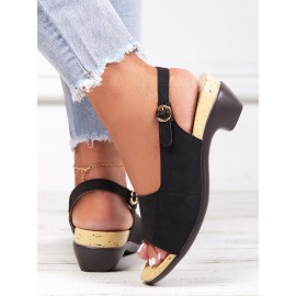 Retro Solid Simple Open Toe Chunky Heel Sandals