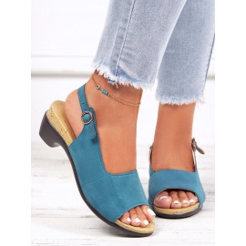 Retro Solid Simple Open Toe Chunky Heel Sandals