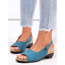 Retro Solid Simple Open Toe Chunky Heel Sandals