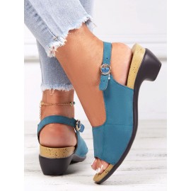 Retro Solid Simple Open Toe Chunky Heel Sandals