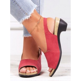 Retro Solid Simple Open Toe Chunky Heel Sandals