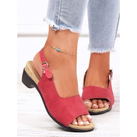 Retro Solid Simple Open Toe Chunky Heel Sandals