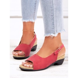 Retro Solid Simple Open Toe Chunky Heel Sandals