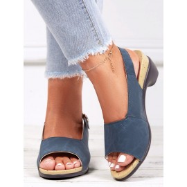 Retro Solid Simple Open Toe Chunky Heel Sandals