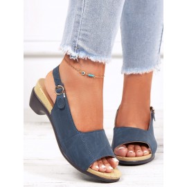 Retro Solid Simple Open Toe Chunky Heel Sandals