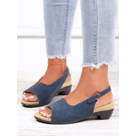 Retro Solid Simple Open Toe Chunky Heel Sandals