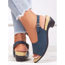 Retro Solid Simple Open Toe Chunky Heel Sandals