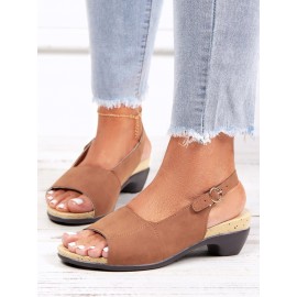 Retro Solid Simple Open Toe Chunky Heel Sandals