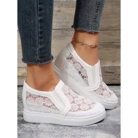Flower Embroidery Detail Hidden Heeled Shoes