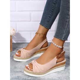Bow Weave Fish Mouth Wedge Sandals