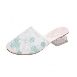 Mesh Fabric Floral Summer Slide Sandals