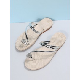 Rhinestone Thin Strip Woven Two-Wear Sandals