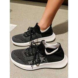 Sports Plain Lace-Up Flat Heel Fly Woven Shoes