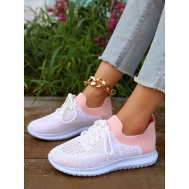 Sports Color Block Breathable Lace-Up Flat Heel Fly Woven Shoes