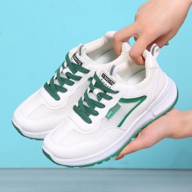 Sports Color Block Lace-Up Flat Heel Outdoor Sneakers