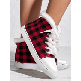 Casual Plaid Wearable Lace-Up Flat Heel Canvas Printing