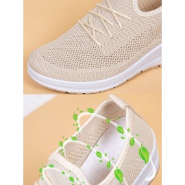 Casual Plain Breathable Lace-Up Block Heel Fly Woven Shoes Hollow Out