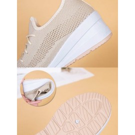 Casual Plain Breathable Lace-Up Block Heel Fly Woven Shoes Hollow Out