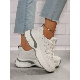 Sports Plain Breathable Lace-Up Block Heel Chunky Trainers Split Joint