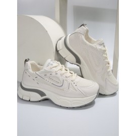 Sports Plain Breathable Lace-Up Block Heel Chunky Trainers Split Joint