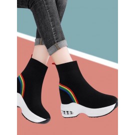 Casual Color Block Slip On Block Heel Fly Woven Shoes