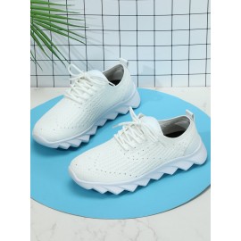 Sports Plain Breathable Lace-Up Flat Heel Fly Woven Shoes