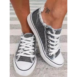 Women Breathable Flat Heel Canvas Lace-Up Shallow Shoes Casual EVA Canvas Shoes