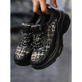 Casual Color Block Wearable Lace-Up Low Heel Chunky Trainers Split Joint